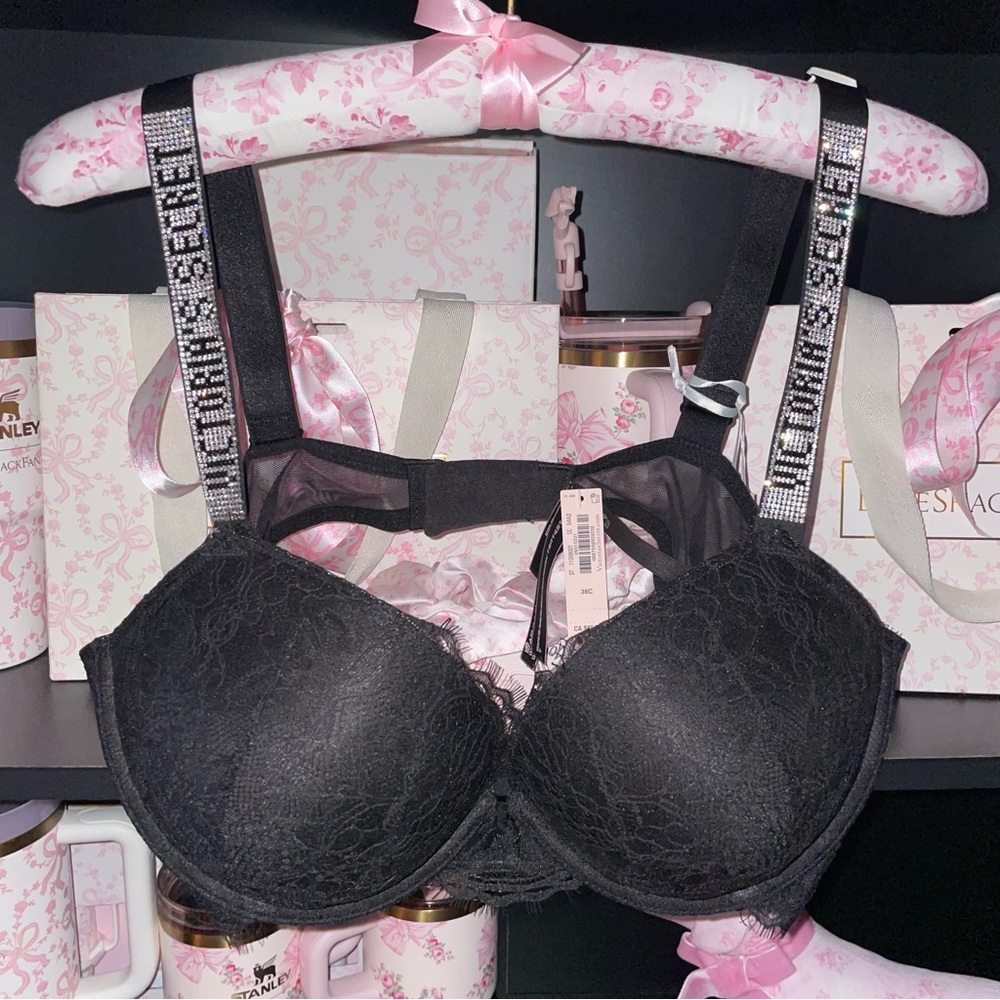 Victoria’s Secret rhinestone strap push up lace bra